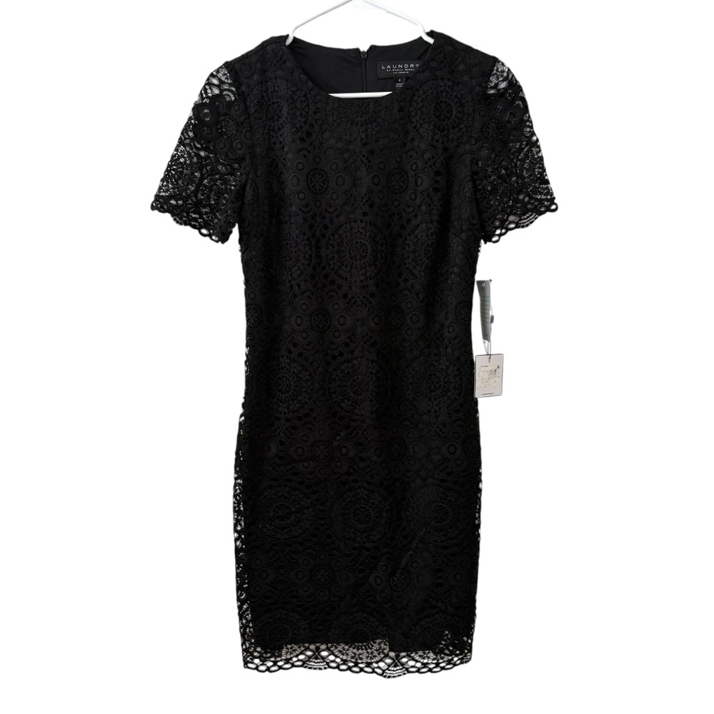 NWT Laundry by Shelli Segal Size 4 Black Lace Overlay Short Sleeve Sheath Dress
